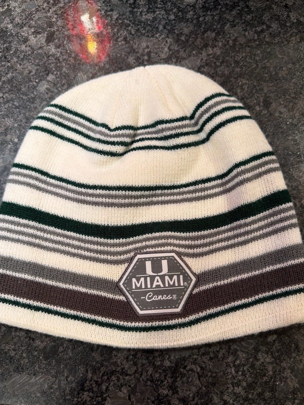 Top of the World Miami Canes Striped Beanie - White, Green & Gray